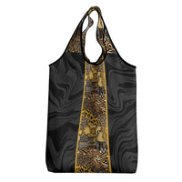 African Tribal Heritage Grocery Bag Black Gold Pattern