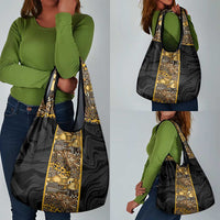 African Tribal Heritage Grocery Bag Black Gold Pattern