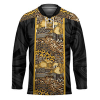 African Tribal Heritage Hockey Jersey Black Gold Pattern