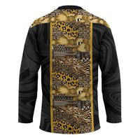 African Tribal Heritage Hockey Jersey Black Gold Pattern
