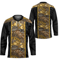 African Tribal Heritage Hockey Jersey Black Gold Pattern