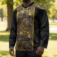 African Tribal Heritage Hockey Jersey Black Gold Pattern
