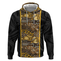 African Tribal Heritage Hoodie Black Gold Pattern