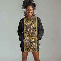 African Tribal Heritage Hoodie Dress Black Gold Pattern