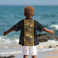 African Tribal Heritage Kid Hawaiian Shirt Black Gold Pattern