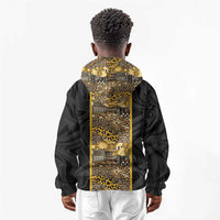 African Tribal Heritage Kid Hoodie Black Gold Pattern