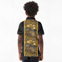 African Tribal Heritage Kid Polo Shirt Black Gold Pattern