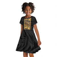 African Tribal Heritage Kid Short Sleeve Dress Black Gold Pattern