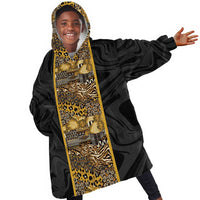 African Tribal Heritage Kid Wearable Blanket Hoodie Black Gold Pattern