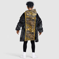 African Tribal Heritage Kid Wearable Blanket Hoodie Black Gold Pattern