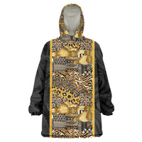 African Tribal Heritage Kid Wearable Blanket Hoodie Black Gold Pattern