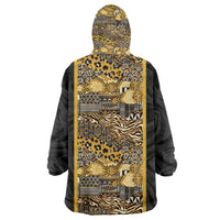 African Tribal Heritage Kid Wearable Blanket Hoodie Black Gold Pattern