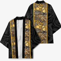 African Tribal Heritage Kimono Black Gold Pattern