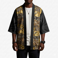 African Tribal Heritage Kimono Black Gold Pattern