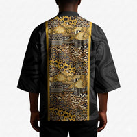 African Tribal Heritage Kimono Black Gold Pattern