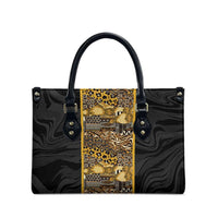 African Tribal Heritage Leather Bag Black Gold Pattern