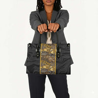 African Tribal Heritage Leather Bag Black Gold Pattern