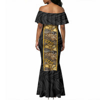 African Tribal Heritage Mermaid Dress Black Gold Pattern