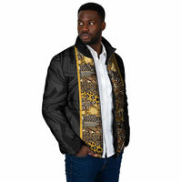 African Tribal Heritage Padded Jacket Black Gold Pattern