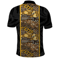 African Tribal Heritage Polo Shirt Black Gold Pattern