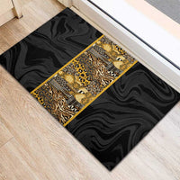 African Tribal Heritage Rubber Doormat Black Gold Pattern