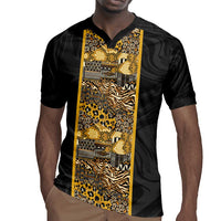 African Tribal Heritage Rugby Jersey Black Gold Pattern