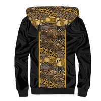 African Tribal Heritage Sherpa Hoodie Black Gold Pattern