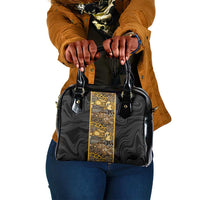 African Tribal Heritage Shoulder Handbag Black Gold Pattern