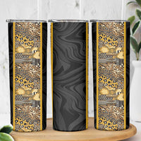 African Tribal Heritage Skinny Tumbler Black Gold Pattern