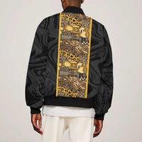 African Tribal Heritage Sleeve Zip Bomber Jacket Black Gold Pattern