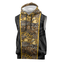 African Tribal Heritage Sleeveless Hoodie Black Gold Pattern