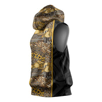 African Tribal Heritage Sleeveless Hoodie Black Gold Pattern