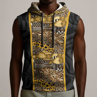 African Tribal Heritage Sleeveless Hoodie Black Gold Pattern