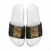 African Tribal Heritage Slide Sandals Black Gold Pattern