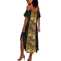 African Tribal Heritage Summer Maxi Dress Black Gold Pattern