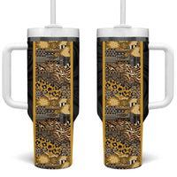African Tribal Heritage Tumbler With Handle Black Gold Pattern