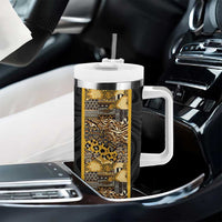 African Tribal Heritage Tumbler With Handle Black Gold Pattern