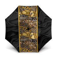 African Tribal Heritage Umbrella Black Gold Pattern