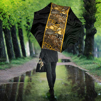 African Tribal Heritage Umbrella Black Gold Pattern