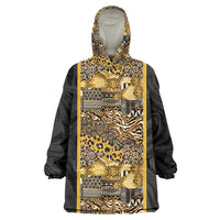 African Tribal Heritage Wearable Blanket Hoodie Black Gold Pattern