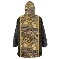 African Tribal Heritage Wearable Blanket Hoodie Black Gold Pattern