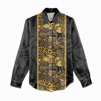 African Tribal Heritage Women Casual Shirt Black Gold Pattern