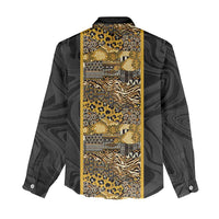 African Tribal Heritage Women Casual Shirt Black Gold Pattern