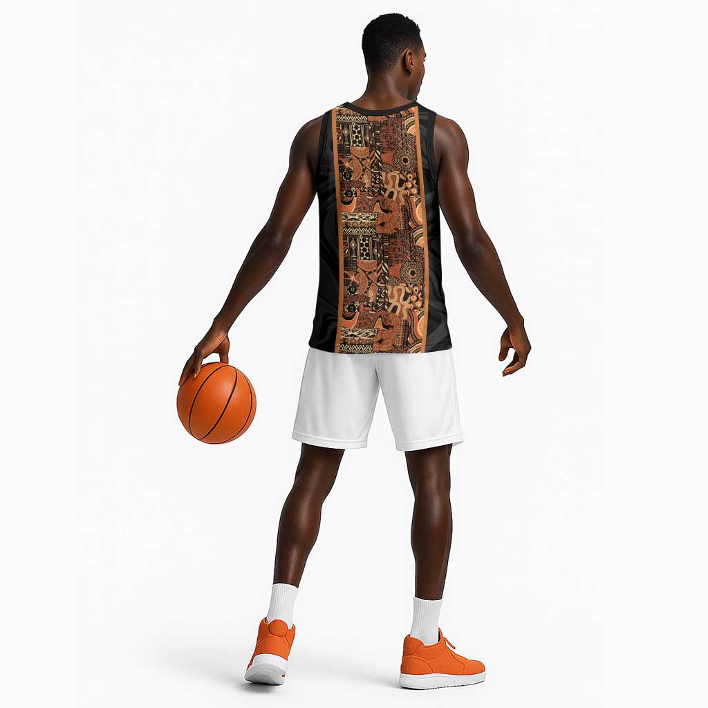 African Tribal Heritage Basketball Jersey Earth Tone Pattern