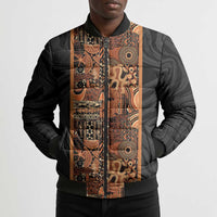 African Tribal Heritage Bomber Puffer Jacket Earth Tone Pattern
