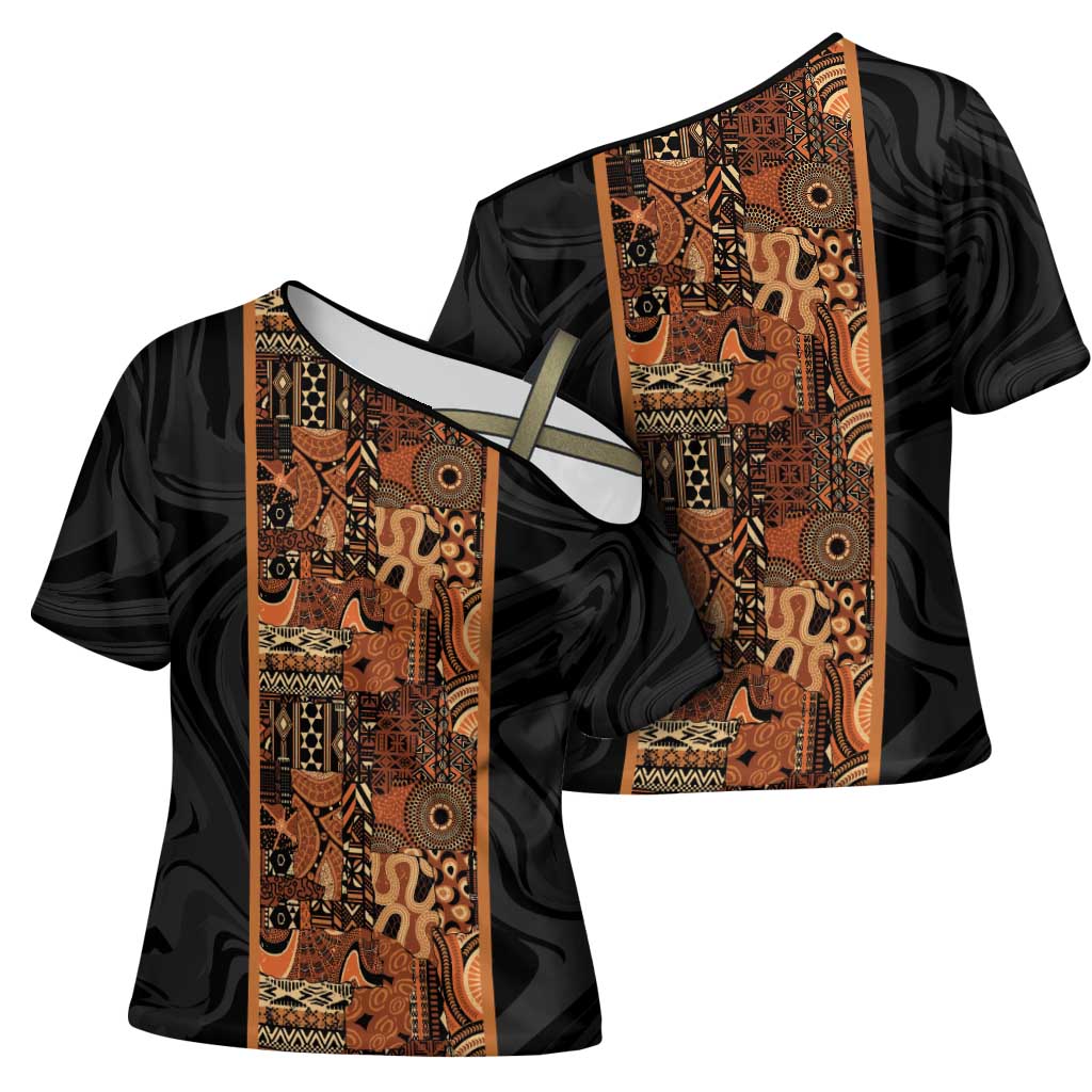 African Tribal Heritage Cross Shoulder Shirt Earth Tone Pattern