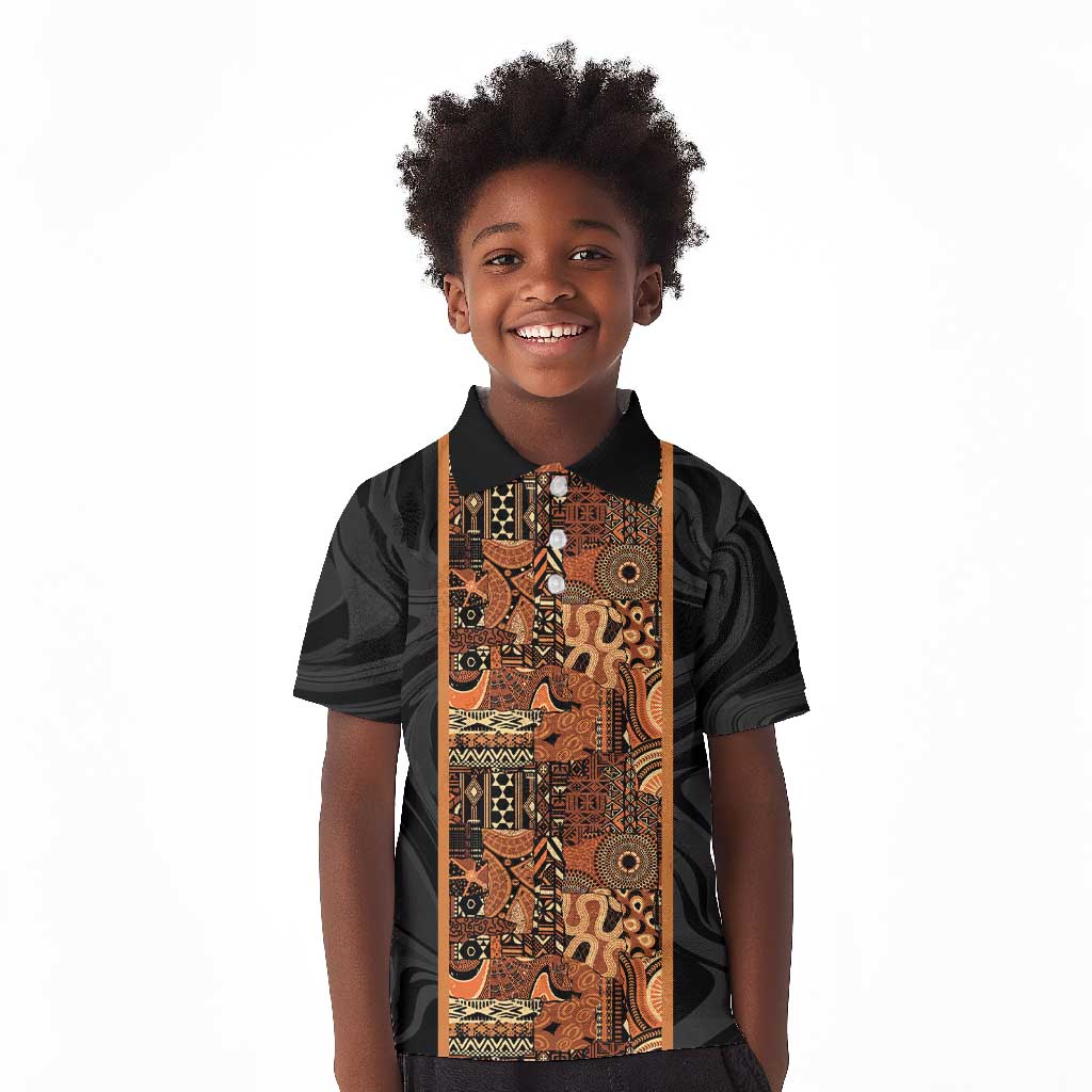African Tribal Heritage Kid Polo Shirt Earth Tone Pattern