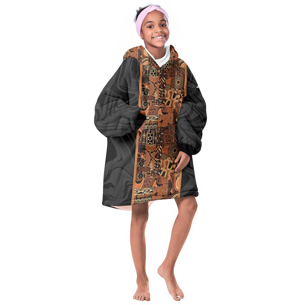African Tribal Heritage Kid Wearable Blanket Hoodie Earth Tone Pattern
