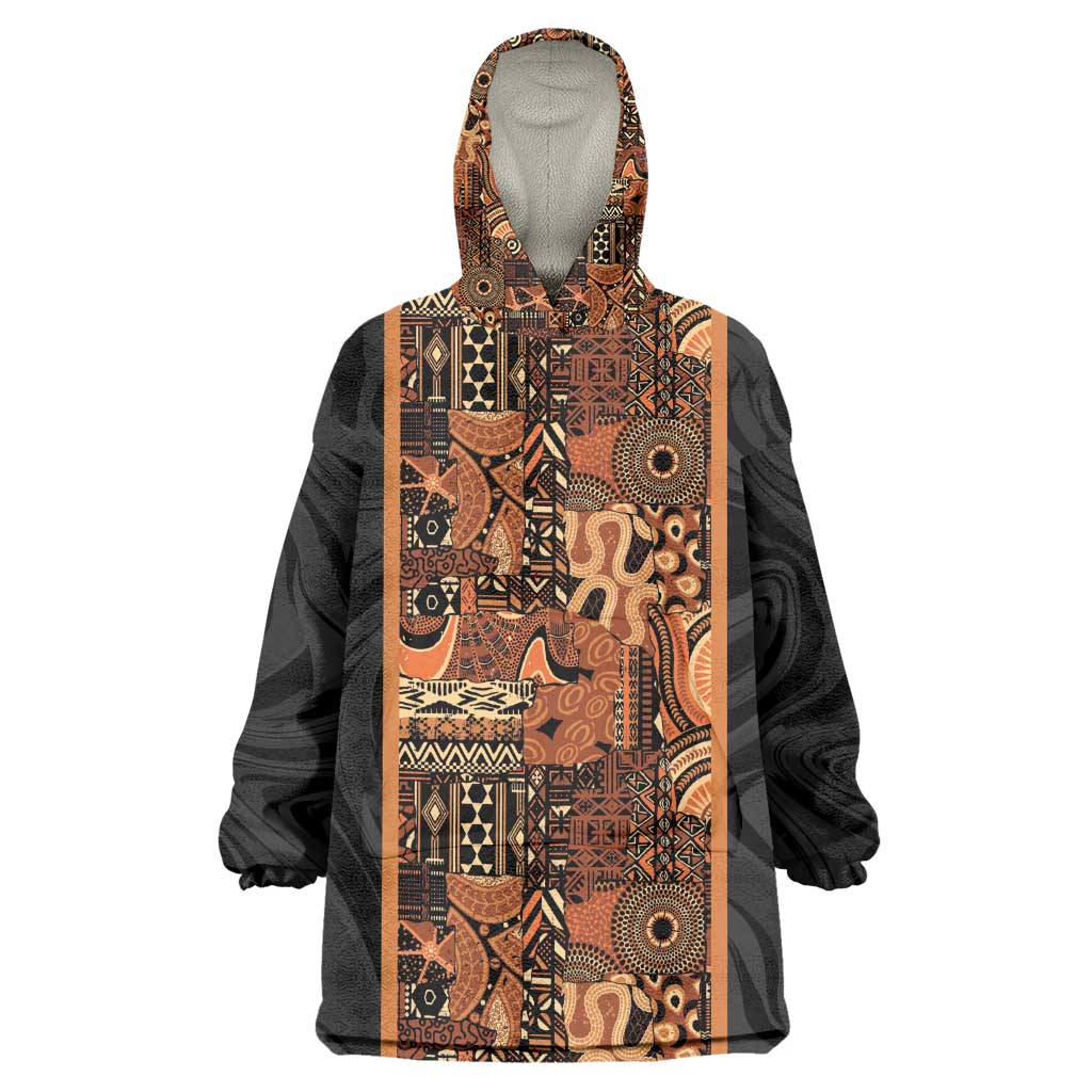 African Tribal Heritage Kid Wearable Blanket Hoodie Earth Tone Pattern
