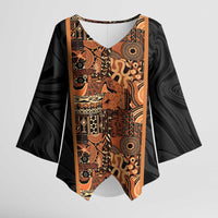 African Tribal Heritage Kimono Sleeve Blouse Earth Tone Pattern